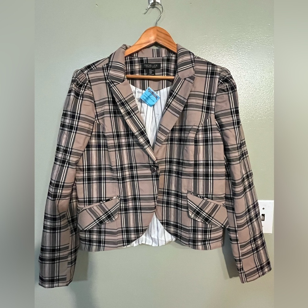 Rachel Zoe Women's Plaid Blazer - Black and Tan Office Casual XL New